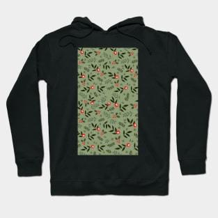 red berry & green leaves winter christmas pattern Hoodie